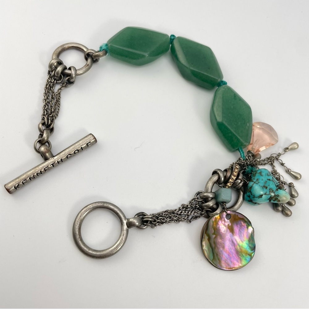Kenneth Cole Green Stone Charm Toggle Bracelet with Shell & Turquoise Accents